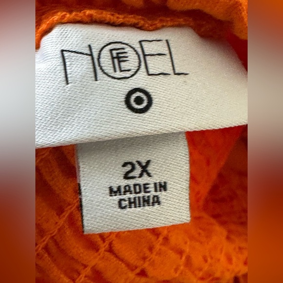 NOEL Dress 2X Orange Cutout Midi Dress Linen Blend Bow Front Smocked Back - Picture 4 of 7